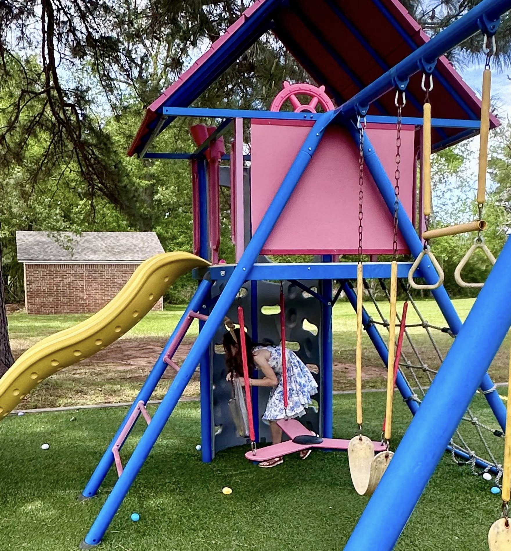 A child playing on the church playground
